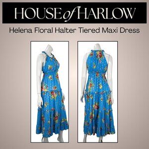 House of Harlow 1960 Helena Floral Halter Tiered Maxi Dress (size S)